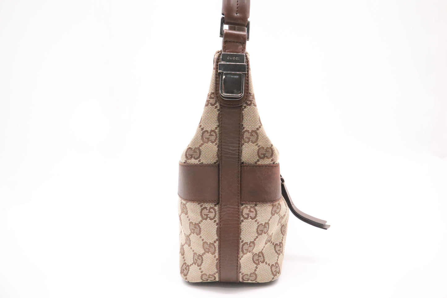 Gucci Shoulder Bag in GG Canvas and Brown Leather