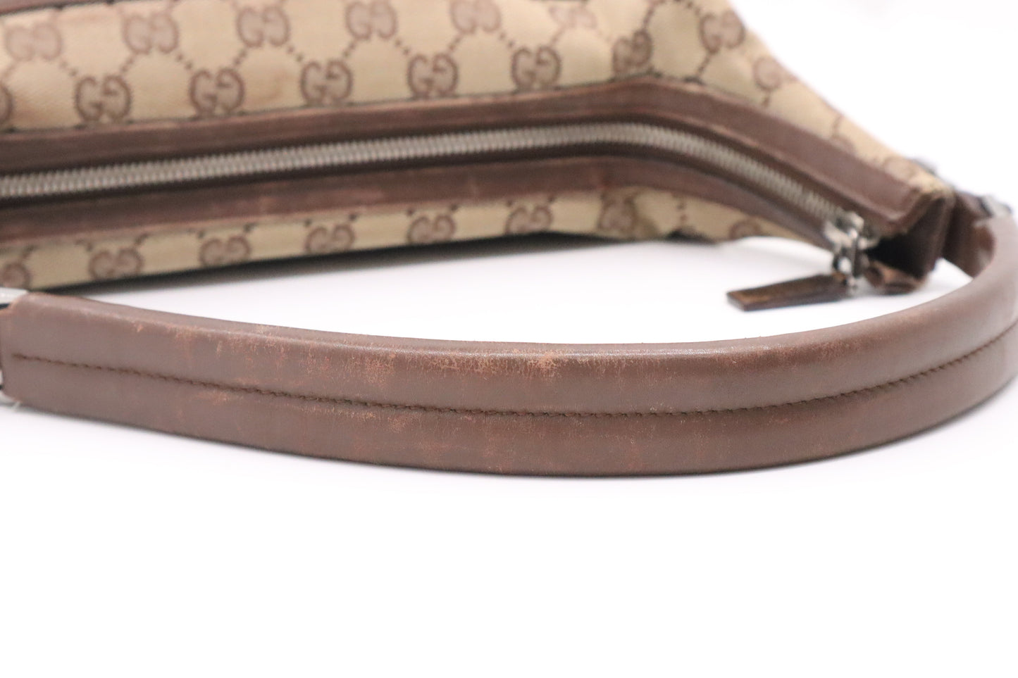 Gucci Shoulder Bag in GG Canvas and Brown Leather