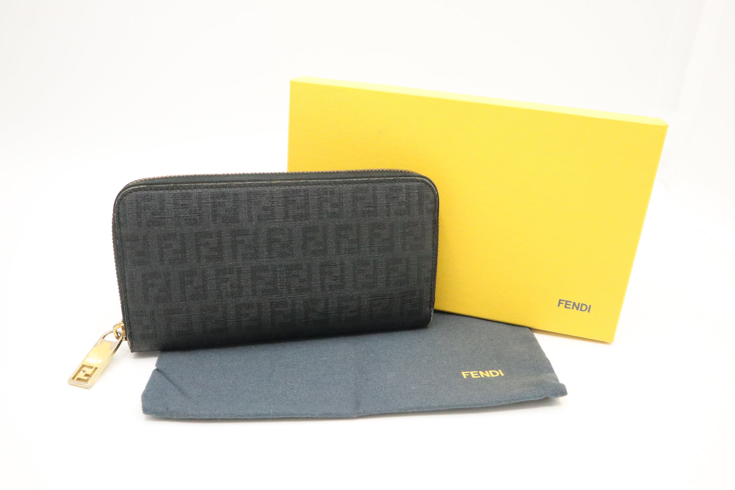 Fendi Long Zippy Wallet in Black Zucca Coated Canvas