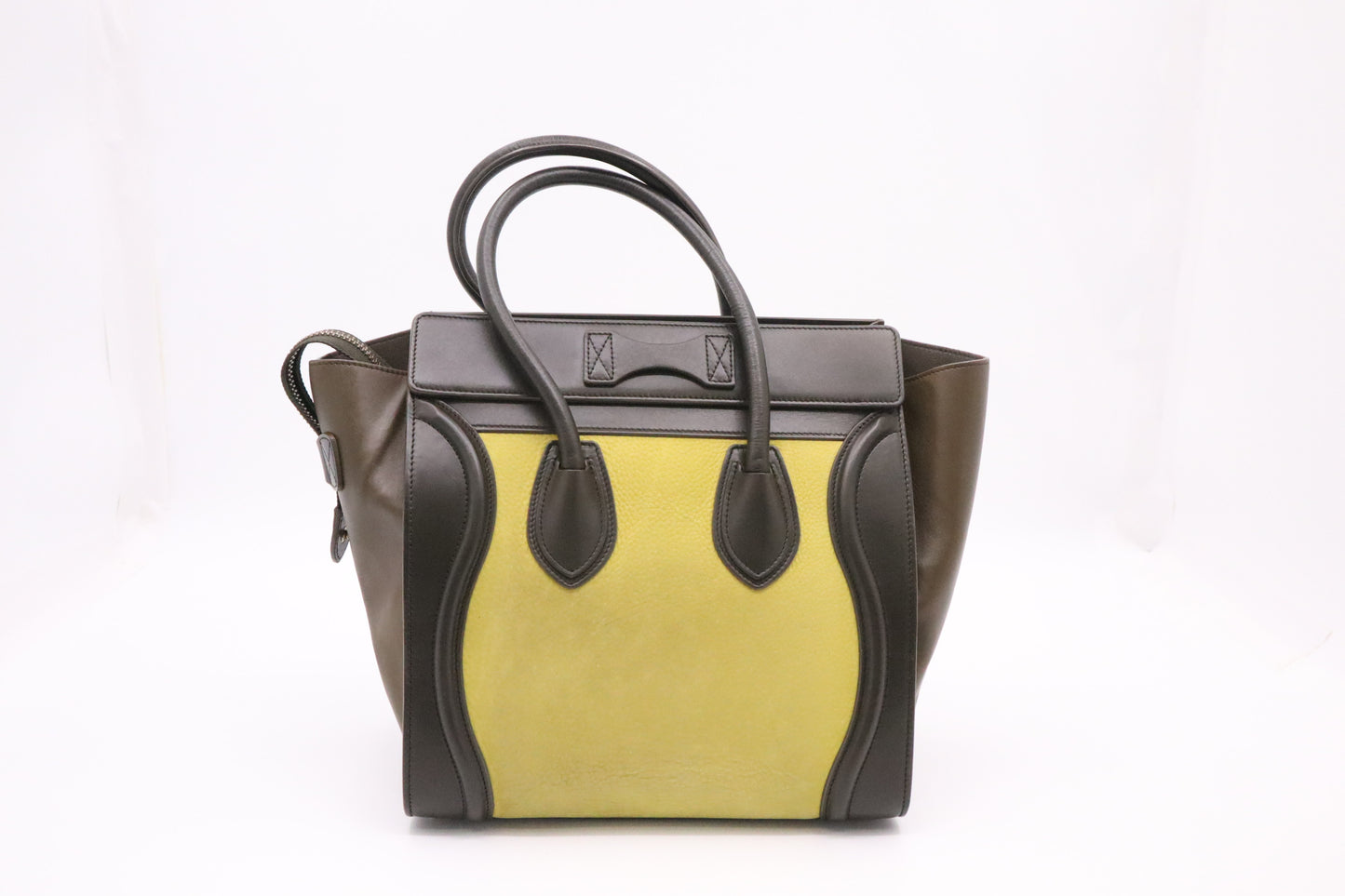 Celine Micro Luggage in Brown and Lime Yellow Leather