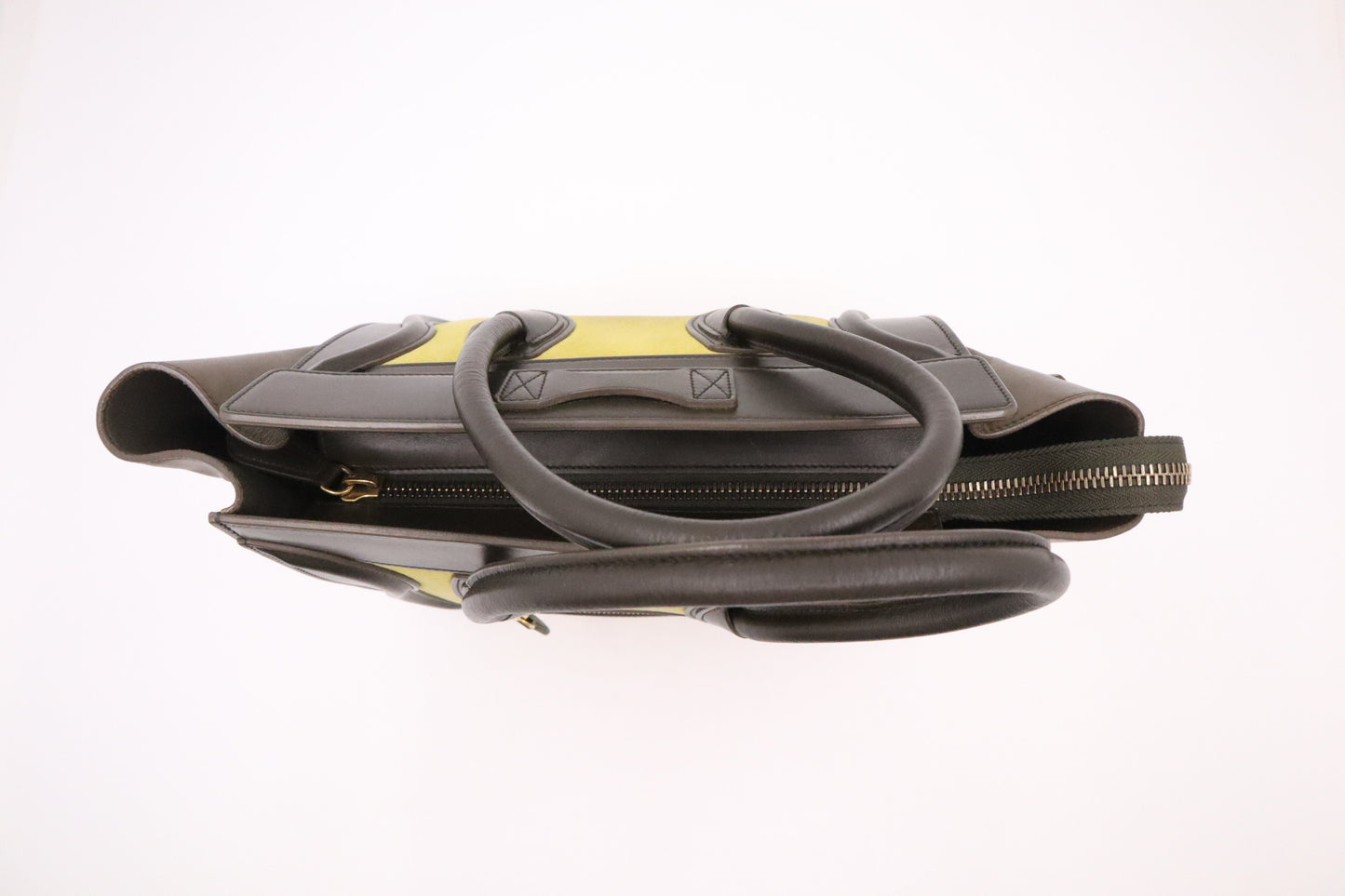 Celine Micro Luggage in Brown and Lime Yellow Leather