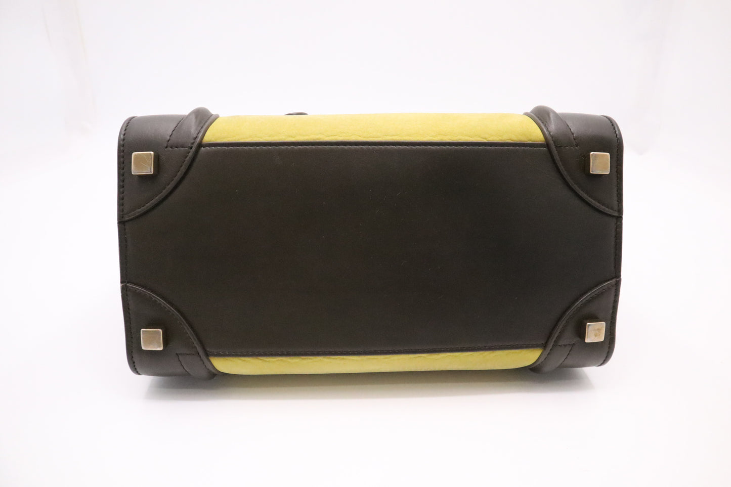 Celine Micro Luggage in Brown and Lime Yellow Leather