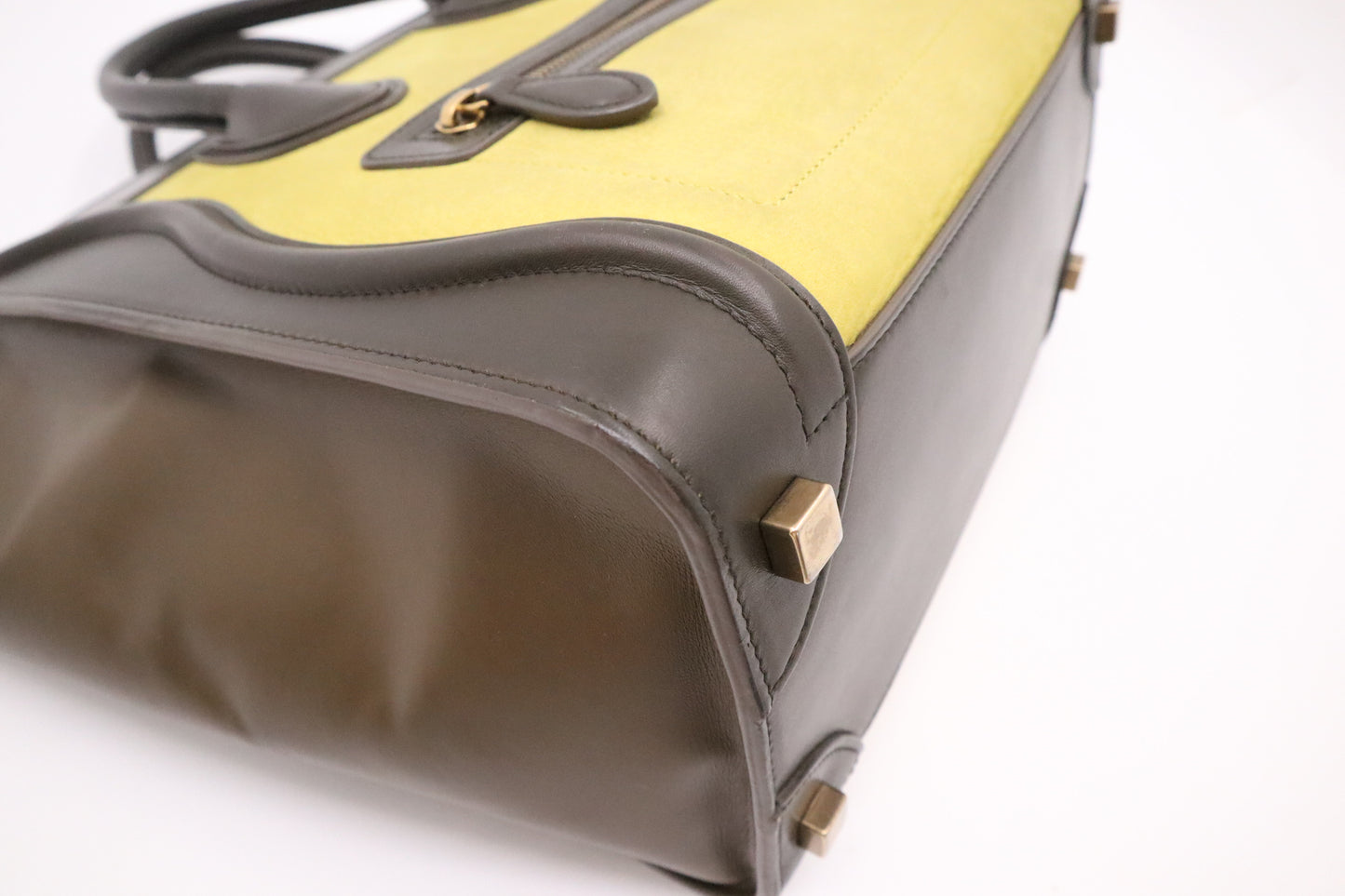 Celine Micro Luggage in Brown and Lime Yellow Leather