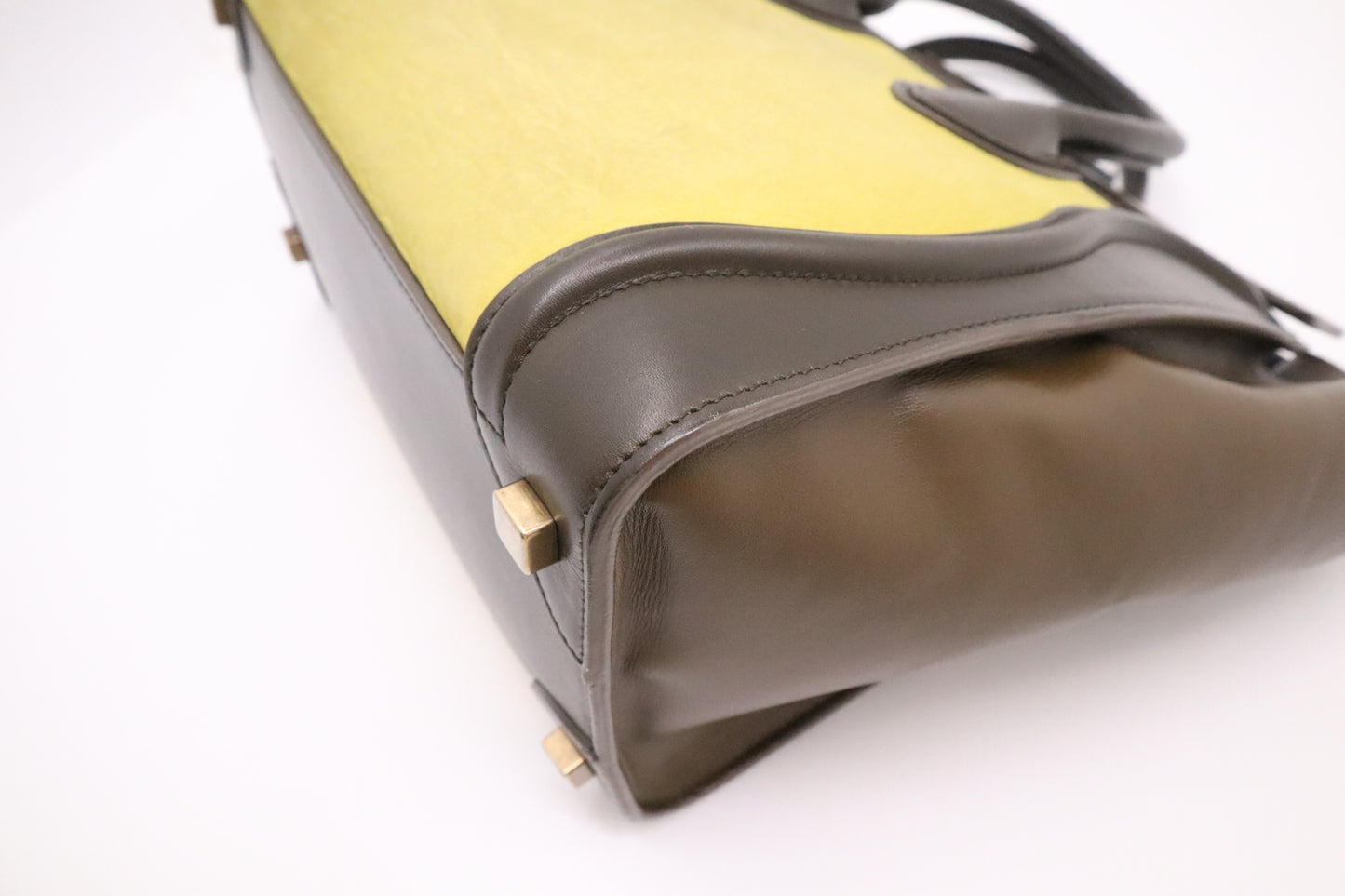 Celine Micro Luggage in Brown and Lime Yellow Leather