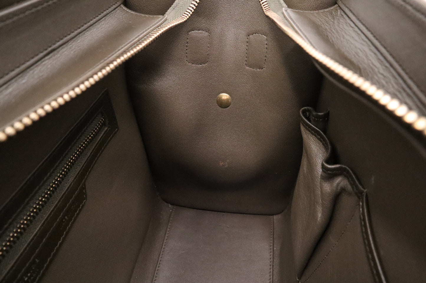 Celine Micro Luggage in Brown and Lime Yellow Leather