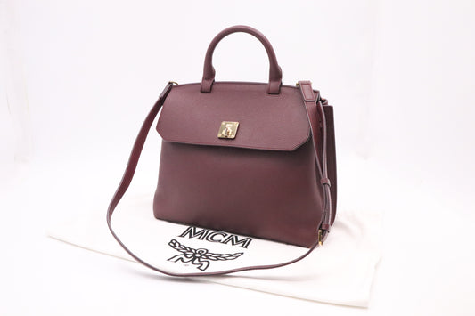MCM Milla Handbag in Burgundy Leather