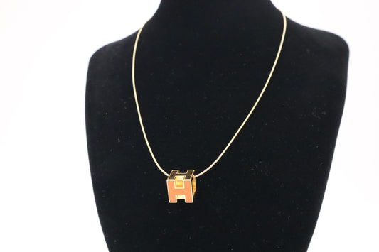 Hermes H Cube Necklace in Orange