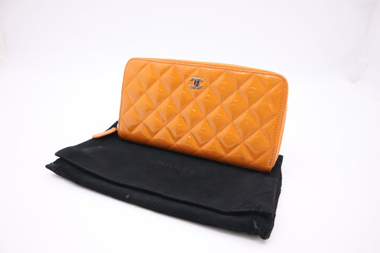 Chanel Long Zippy Wallet in Orange Patent Leather