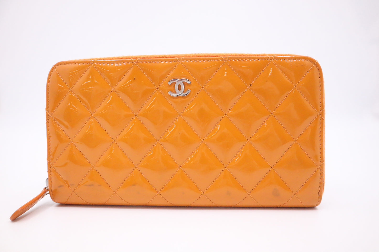 Chanel Long Zippy Wallet in Orange Patent Leather