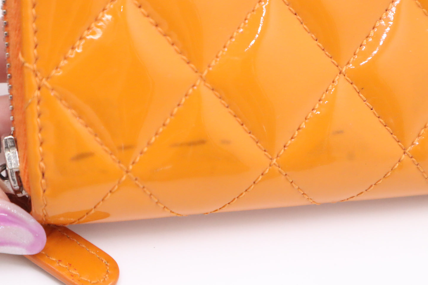 Chanel Long Zippy Wallet in Orange Patent Leather