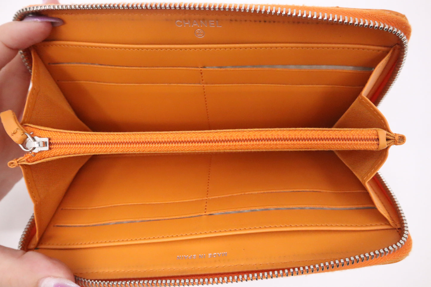 Chanel Long Zippy Wallet in Orange Patent Leather