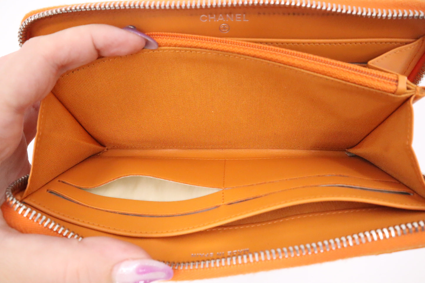 Chanel Long Zippy Wallet in Orange Patent Leather