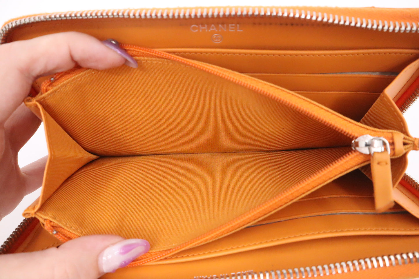 Chanel Long Zippy Wallet in Orange Patent Leather