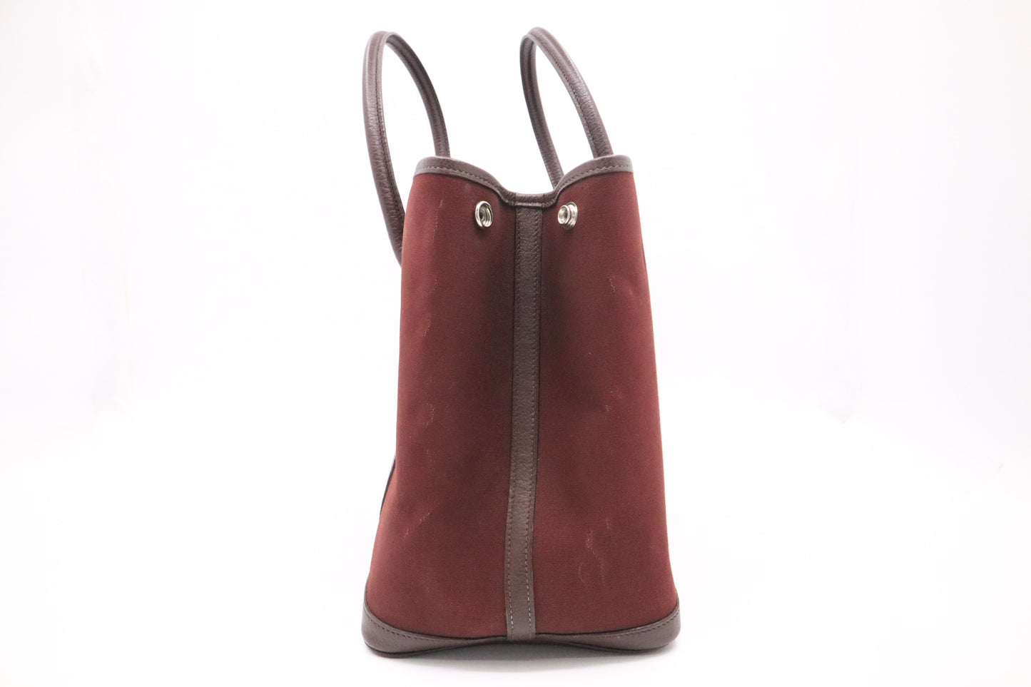 Hermes Garden Party 36 in Maroon Canvas & Dark Brown Leather