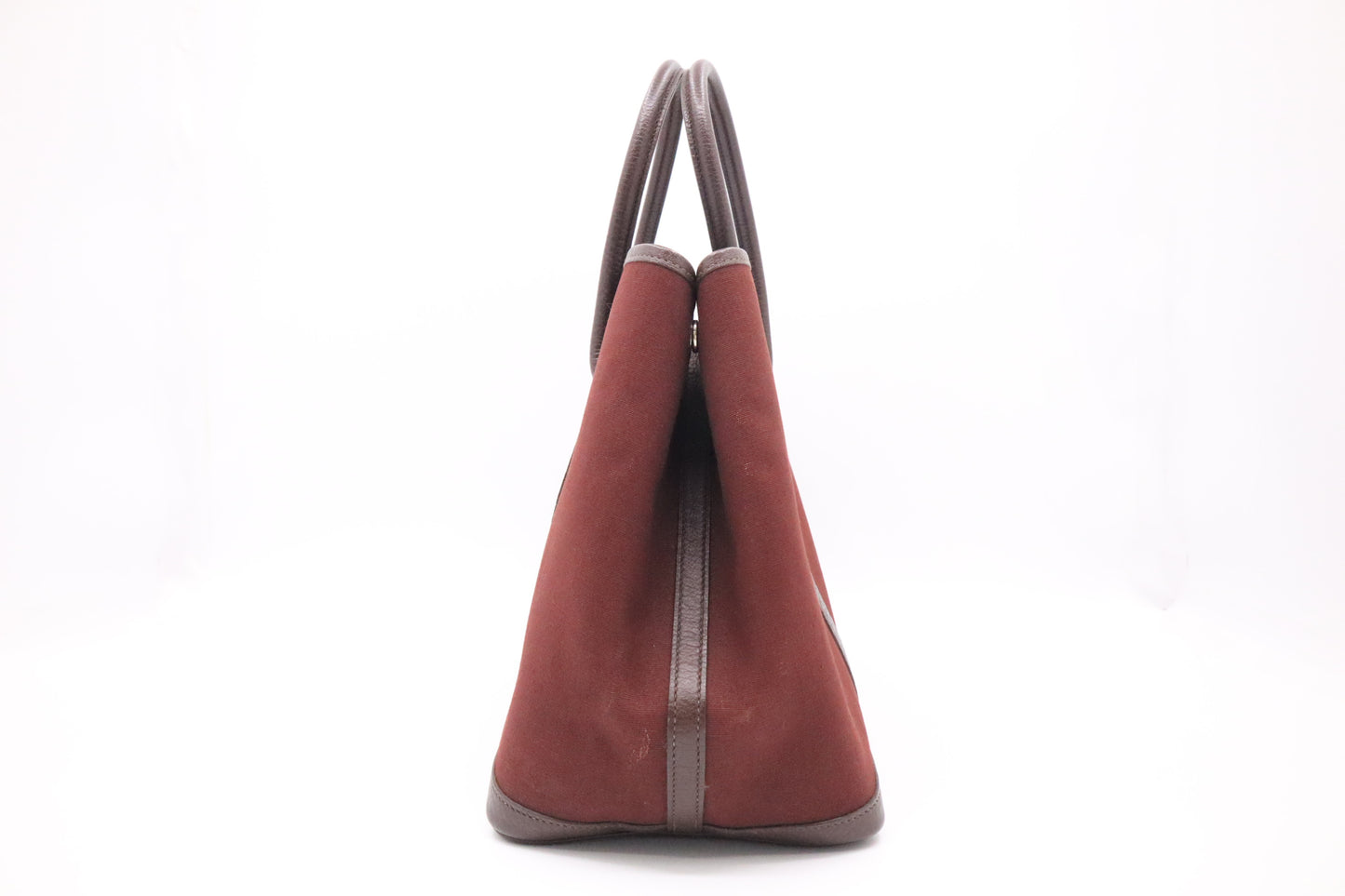 Hermes Garden Party 36 in Maroon Canvas & Dark Brown Leather
