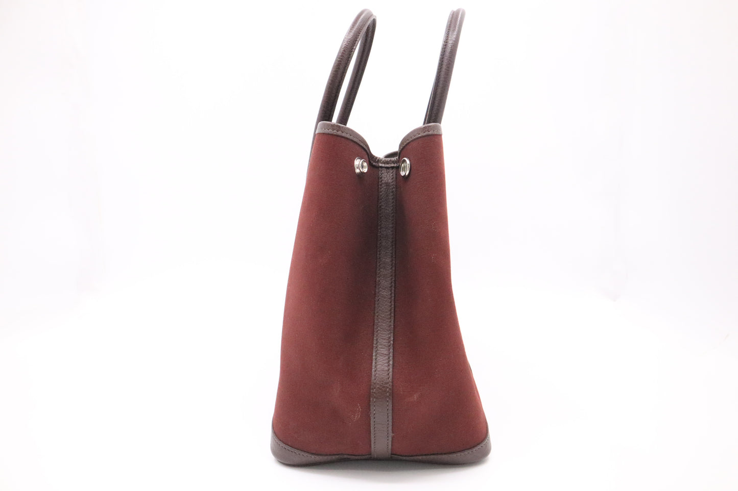 Hermes Garden Party 36 in Maroon Canvas & Dark Brown Leather