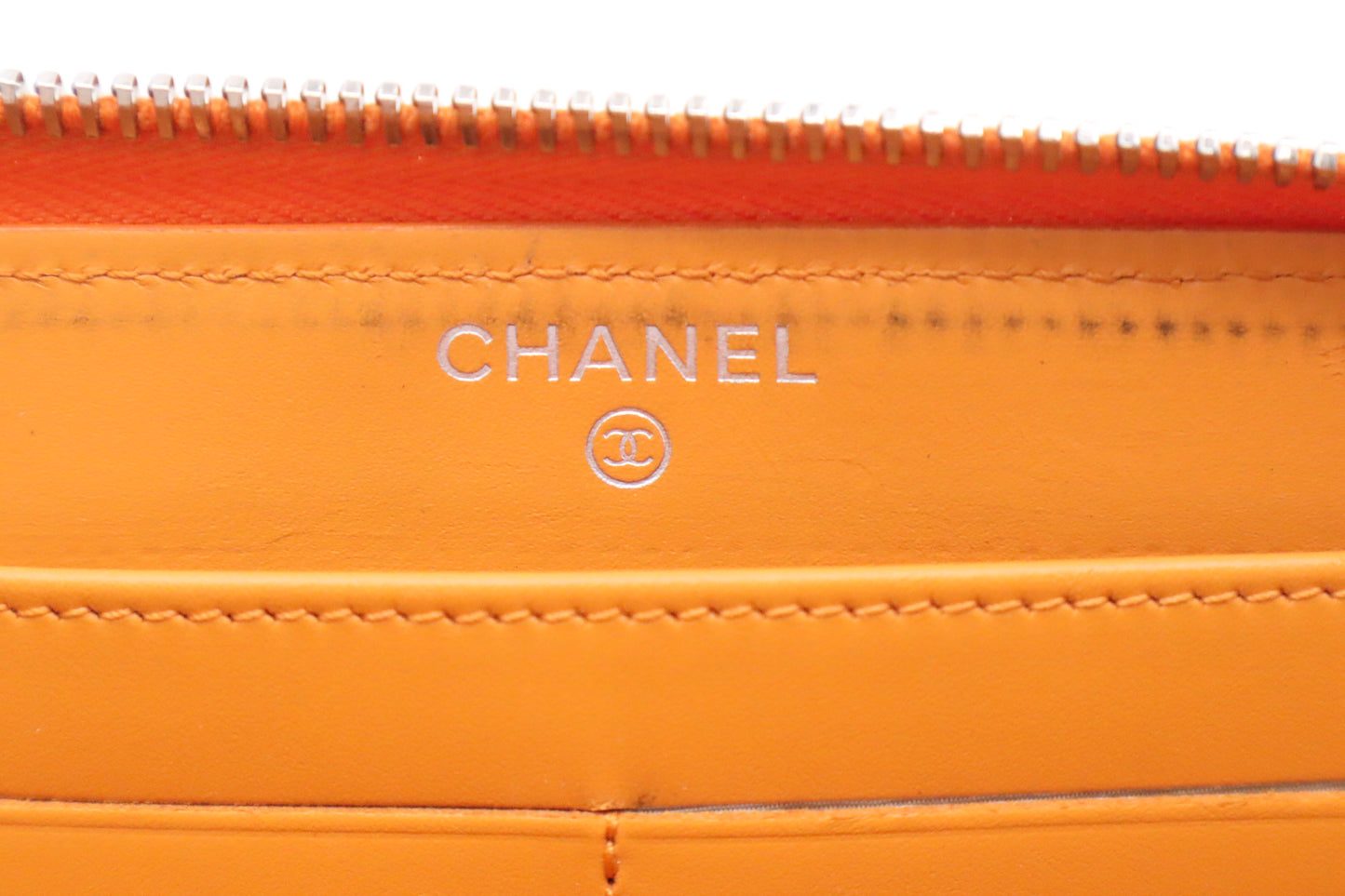 Chanel Long Zippy Wallet in Orange Patent Leather