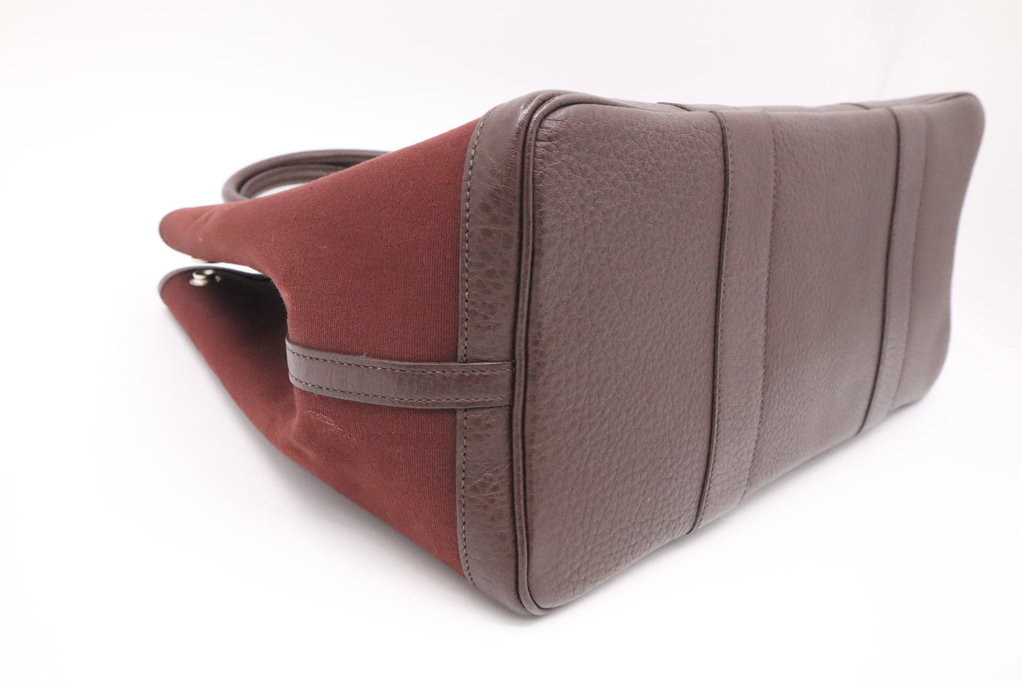 Hermes Garden Party 36 in Maroon Canvas & Dark Brown Leather