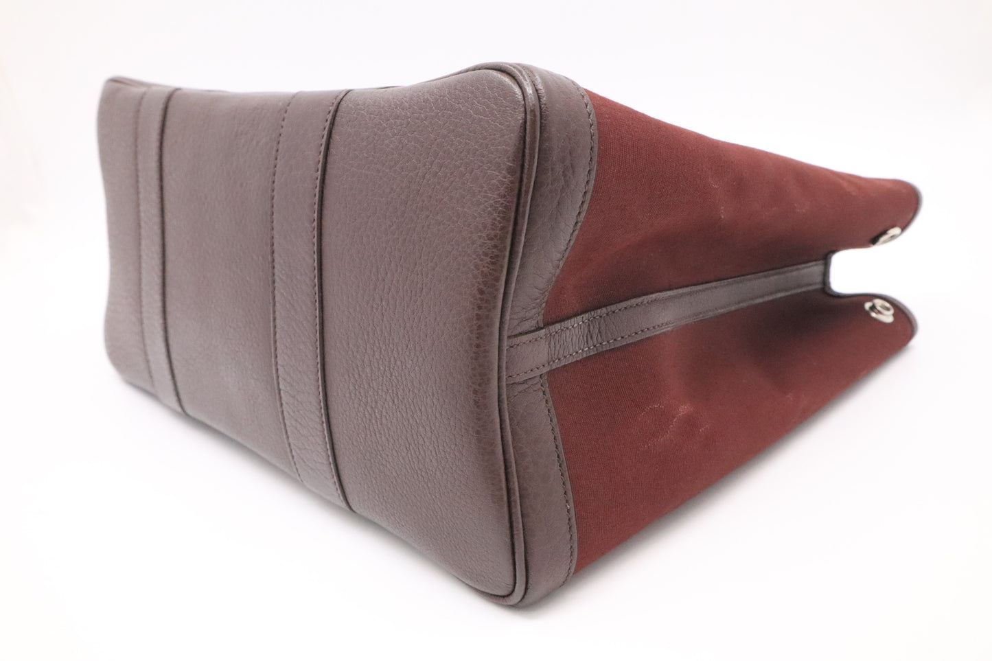 Hermes Garden Party 36 in Maroon Canvas & Dark Brown Leather