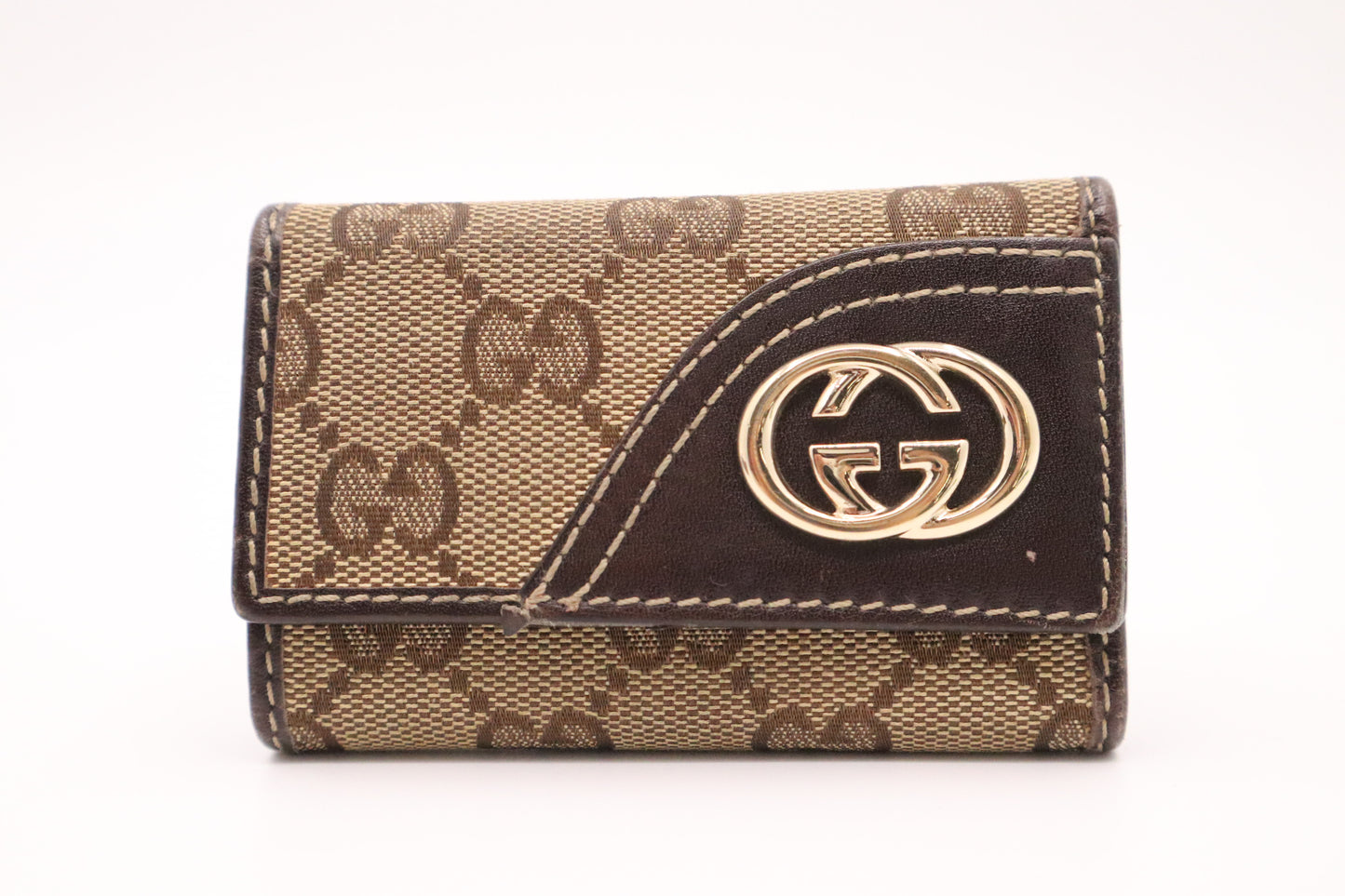 Gucci 4 Key Case in GG Canvas & Brown Leather
