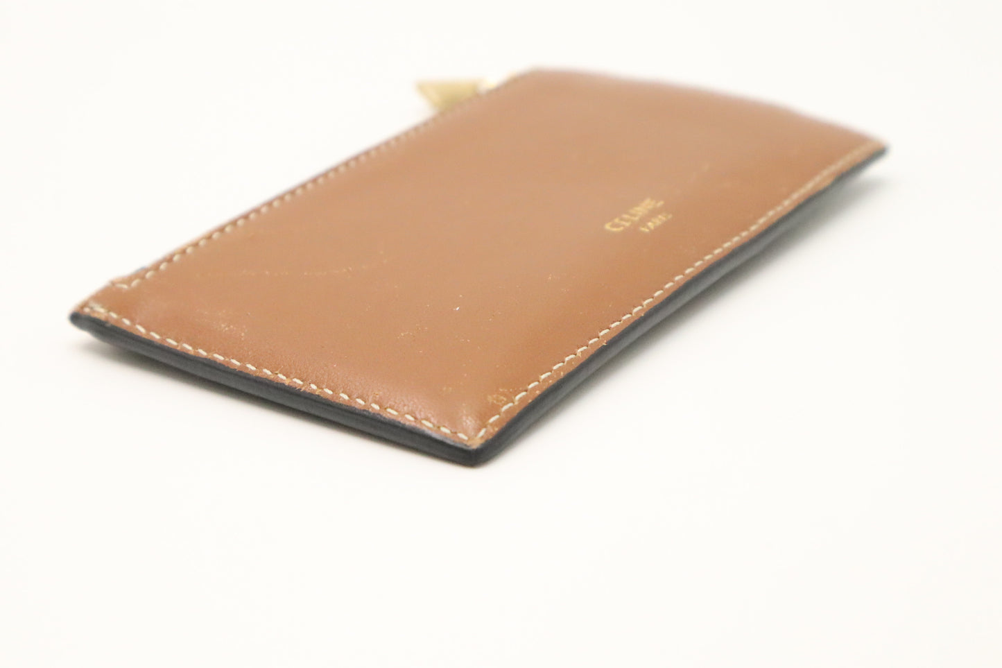 Celine Card Holder in Black Triomphe Canvas and Brown Leather