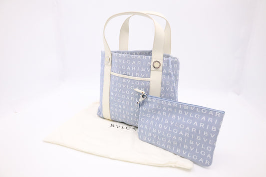 Bvlgari Tote Bag in Pale Blue Canvas