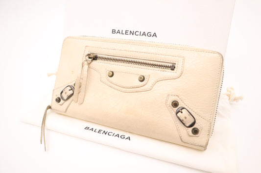 Balenciaga Le Cagole Zip Around Wallet in Beige Leather