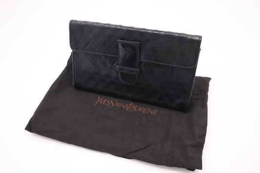 YSL Saint Laurent Clutch in Black Quilted Leather