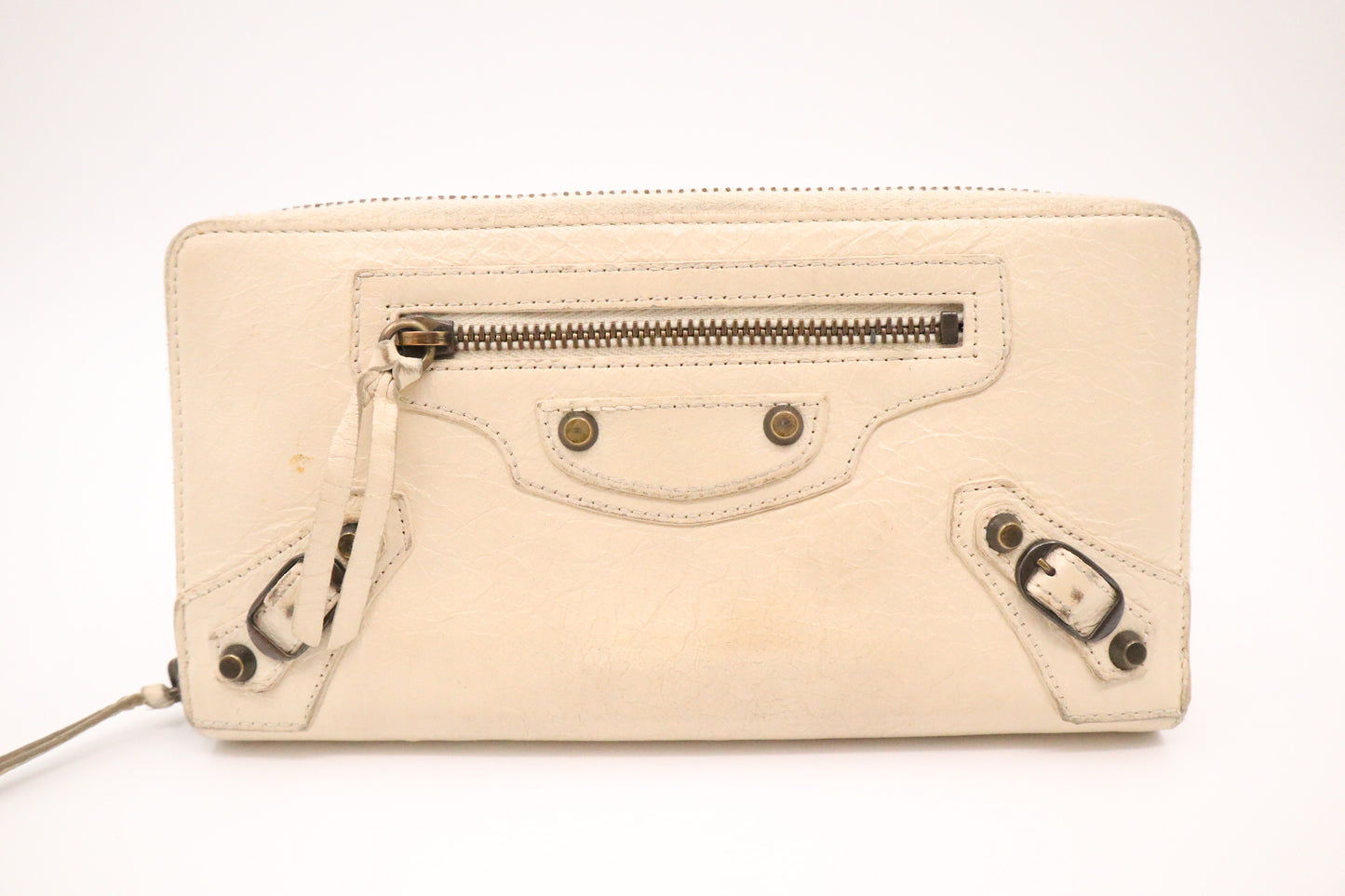 Balenciaga Le Cagole Zip Around Wallet in Beige Leather