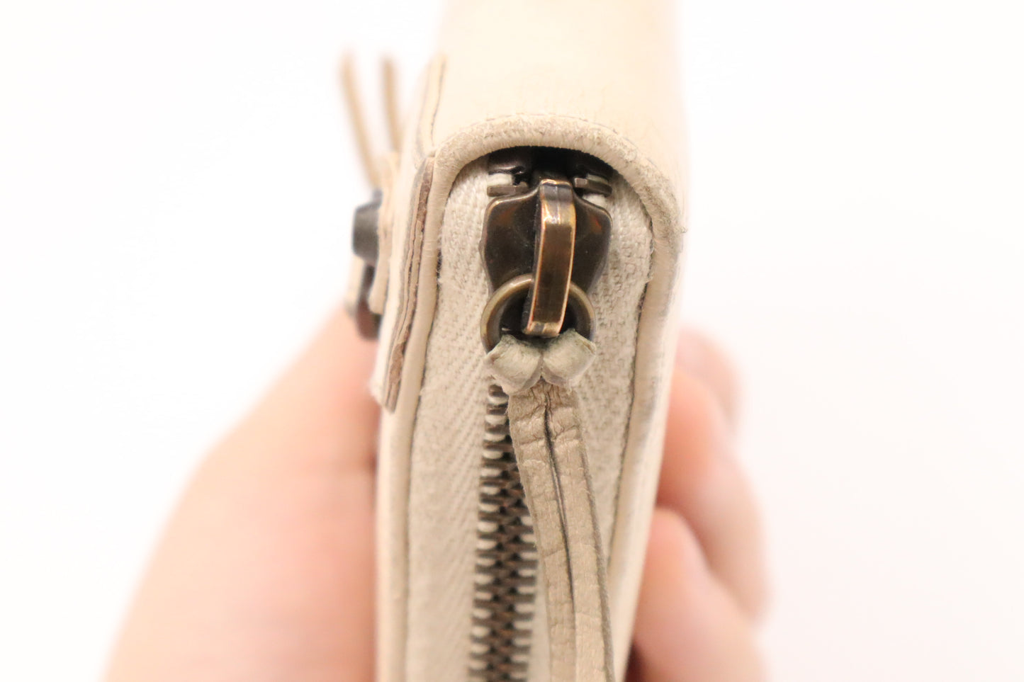 Balenciaga Le Cagole Zip Around Wallet in Beige Leather
