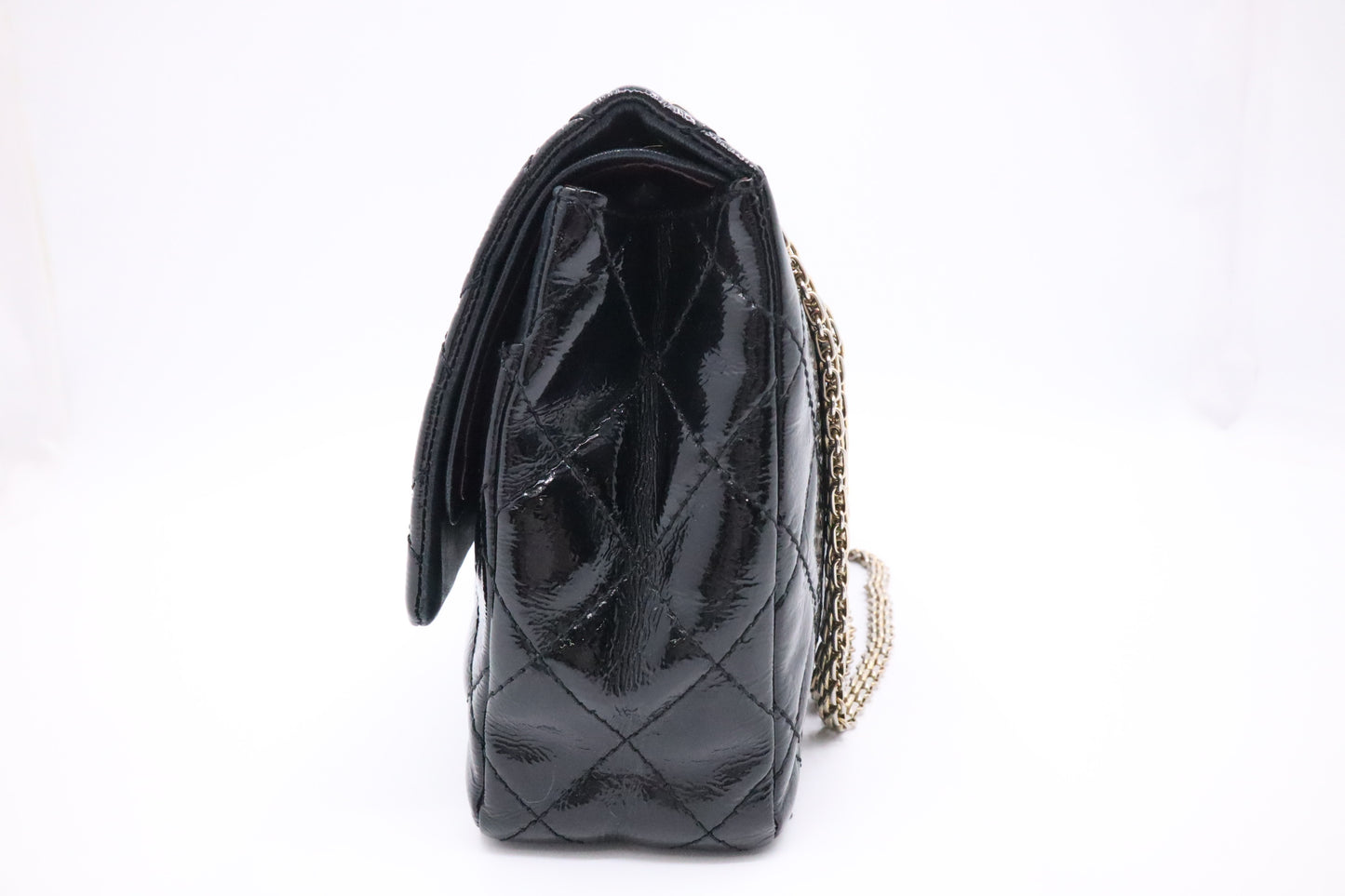 Chanel 2.55 Large Patent Flap in Black Matelasse Leather