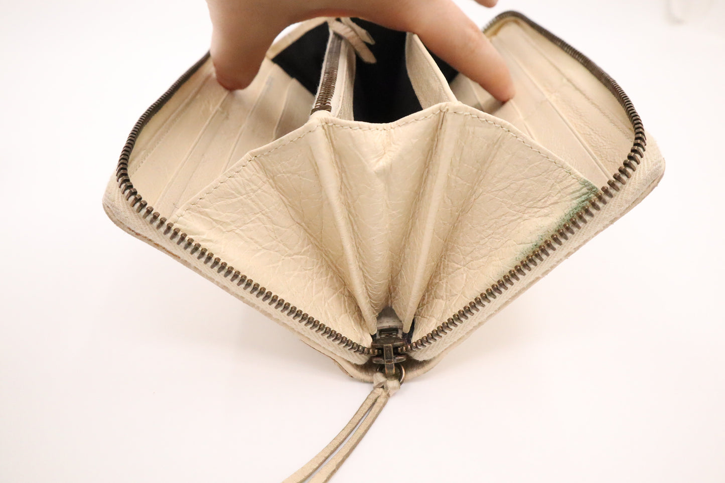 Balenciaga Le Cagole Zip Around Wallet in Beige Leather