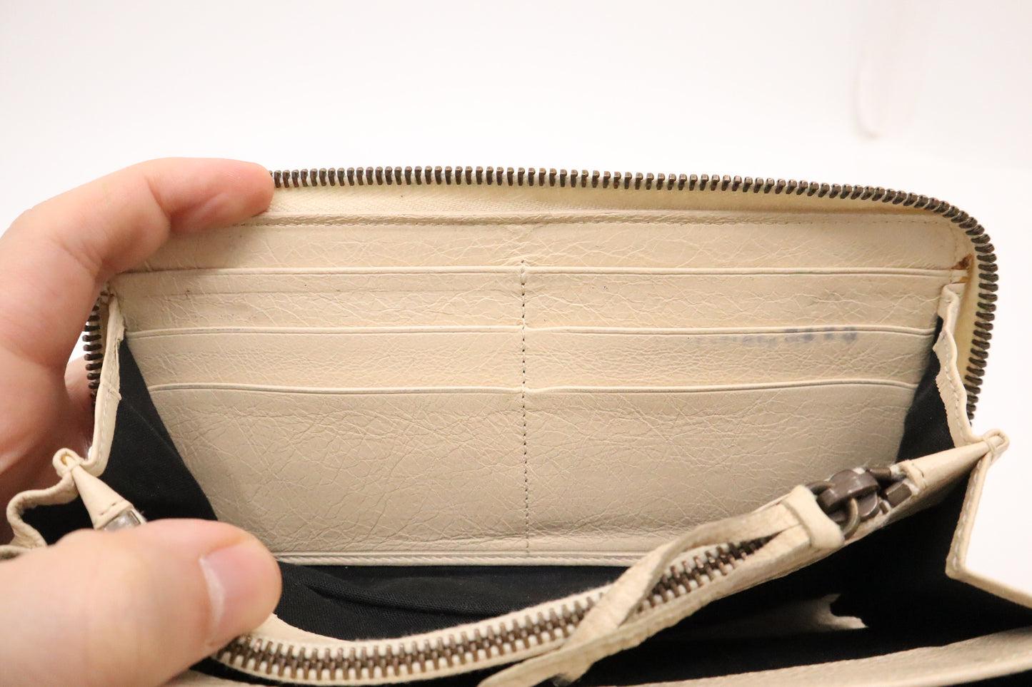 Balenciaga Le Cagole Zip Around Wallet in Beige Leather