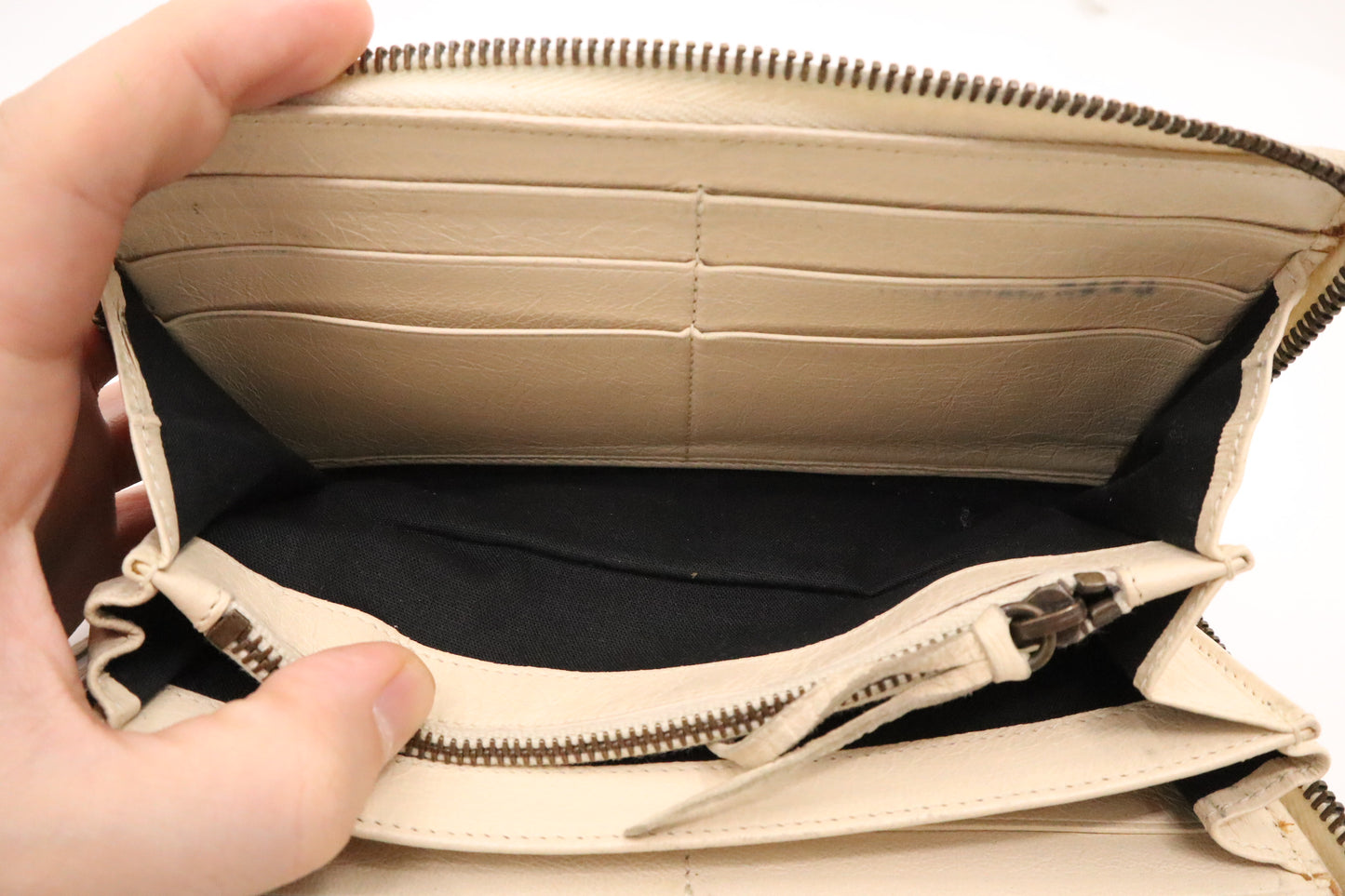 Balenciaga Le Cagole Zip Around Wallet in Beige Leather