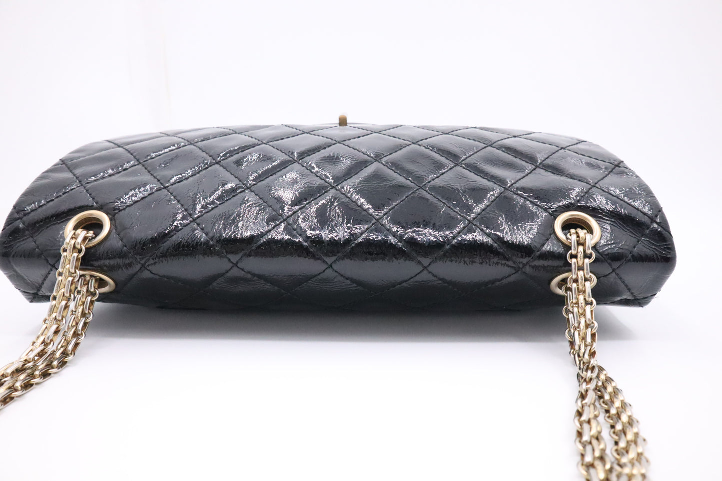 Chanel 2.55 Large Patent Flap in Black Matelasse Leather