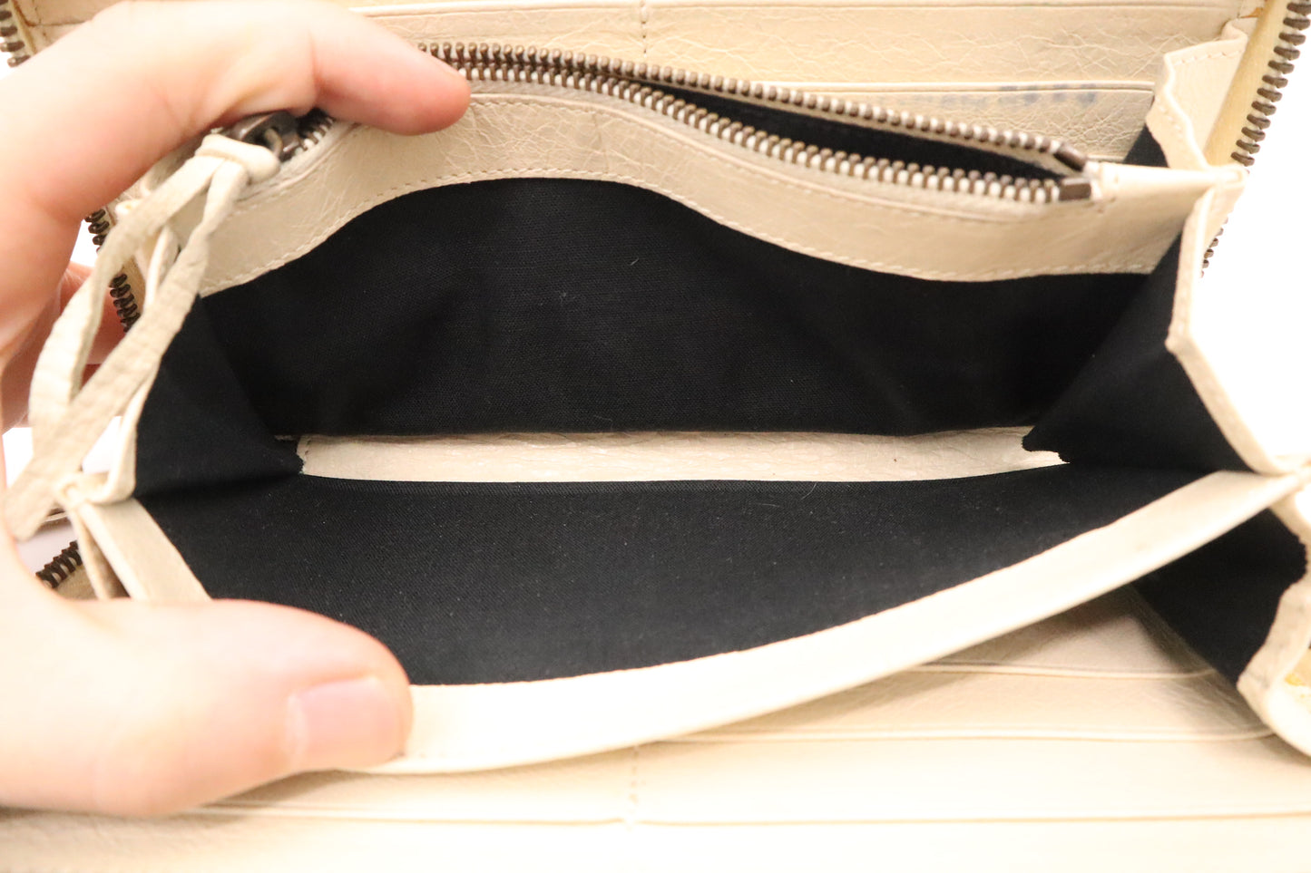 Balenciaga Le Cagole Zip Around Wallet in Beige Leather