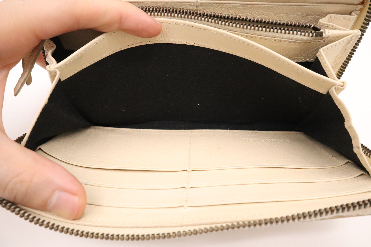Balenciaga Le Cagole Zip Around Wallet in Beige Leather