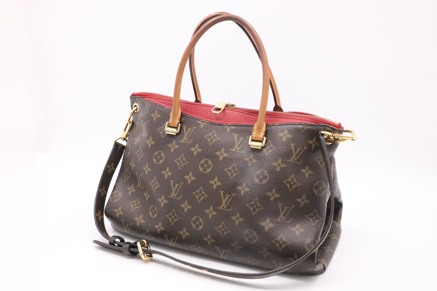 Louis Vuitton Pallas in Red Leather & Monogram Canvas