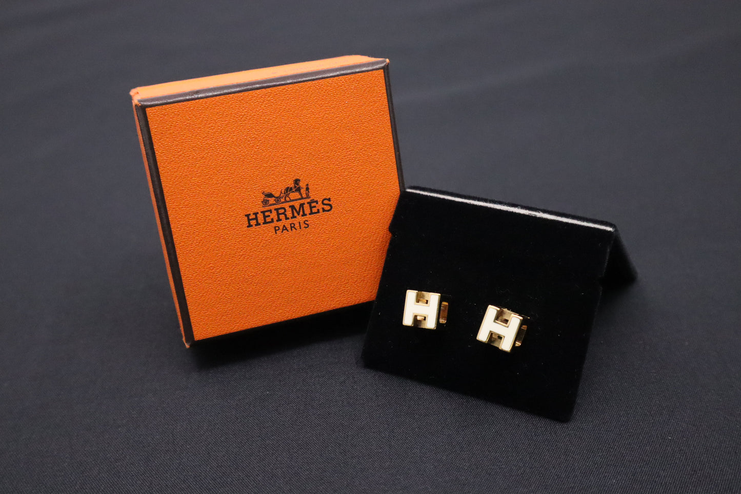 Hermes H Cube Earrings in White