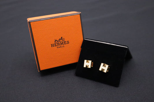 Hermes H Cube Earrings in White
