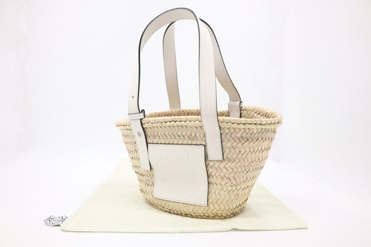 Loewe Small Basket in Raffia & White Leather