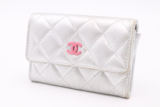 Chanel Card Case in Silver Matelassé Leather