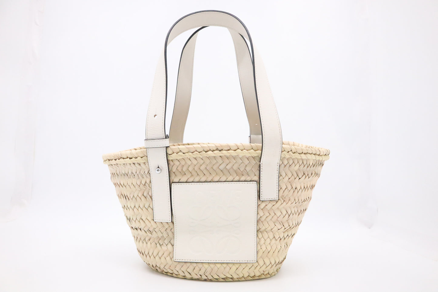 Loewe Small Basket in Raffia & White Leather