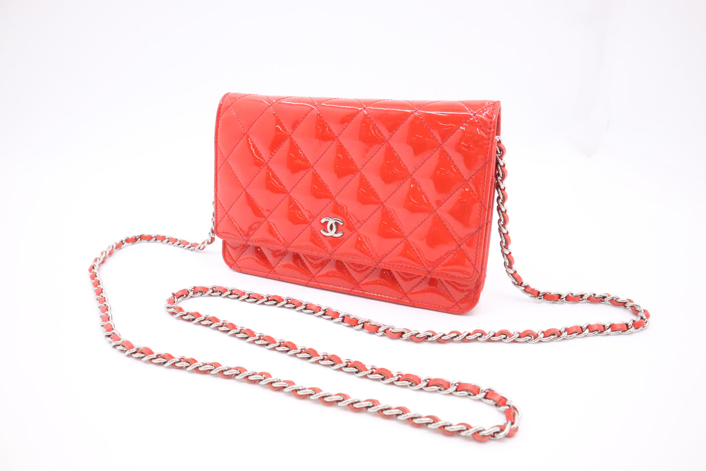 Chanel Wallet on Chain in Red-Orange Patent Leather