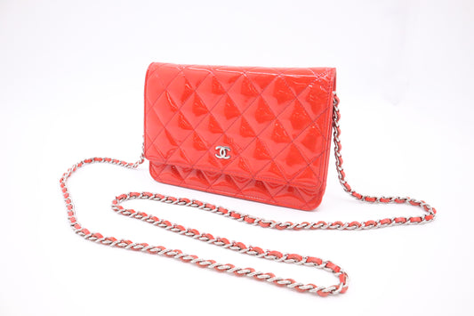Chanel Wallet on Chain in Red-Orange Patent Leather