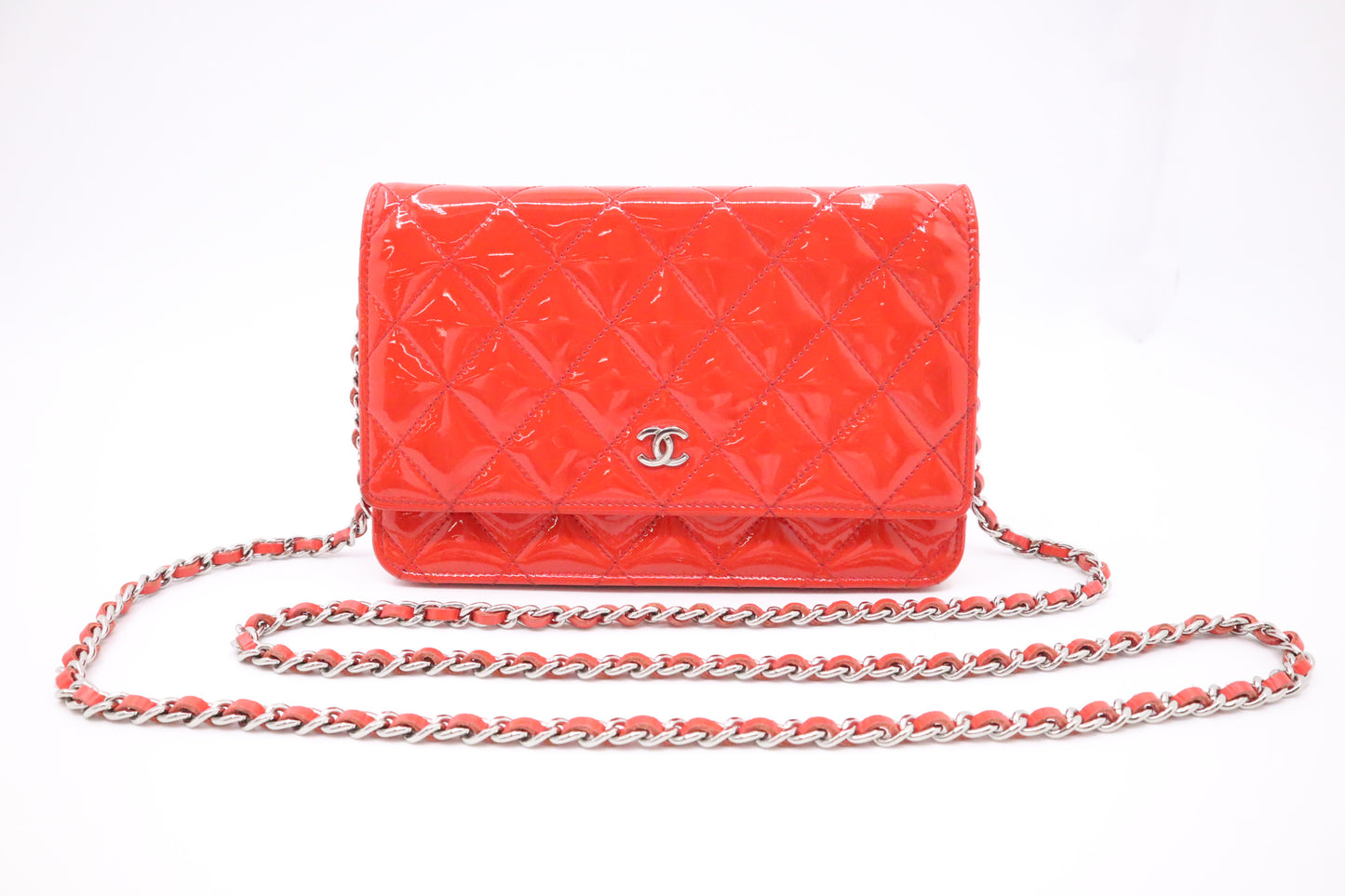 Chanel Wallet on Chain in Red-Orange Patent Leather