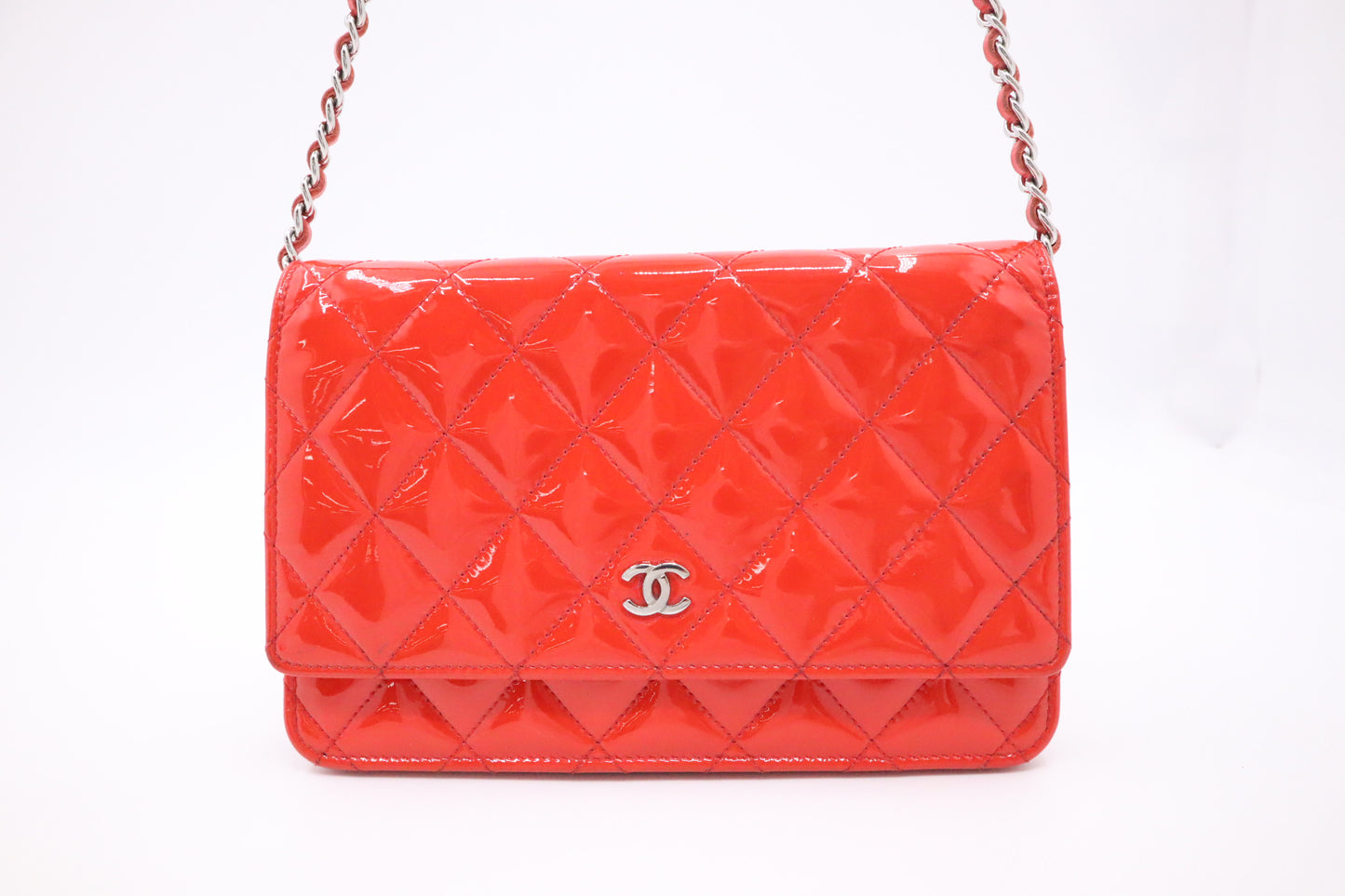 Chanel Wallet on Chain in Red-Orange Patent Leather