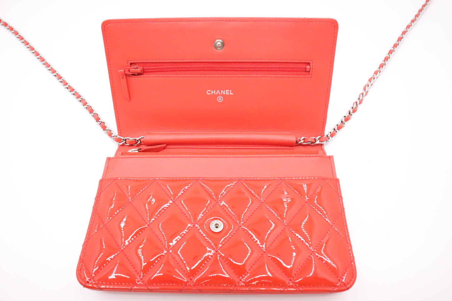 Chanel Wallet on Chain in Red-Orange Patent Leather
