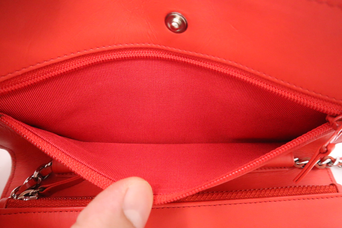 Chanel Wallet on Chain in Red-Orange Patent Leather
