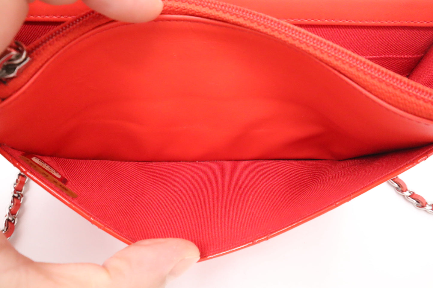 Chanel Wallet on Chain in Red-Orange Patent Leather